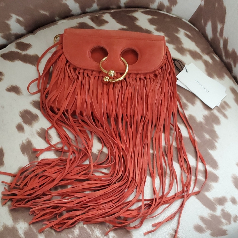 NWT J.W. Anderson Orange Suede Pierce Bag w/Fringe - Picture 1 of 15